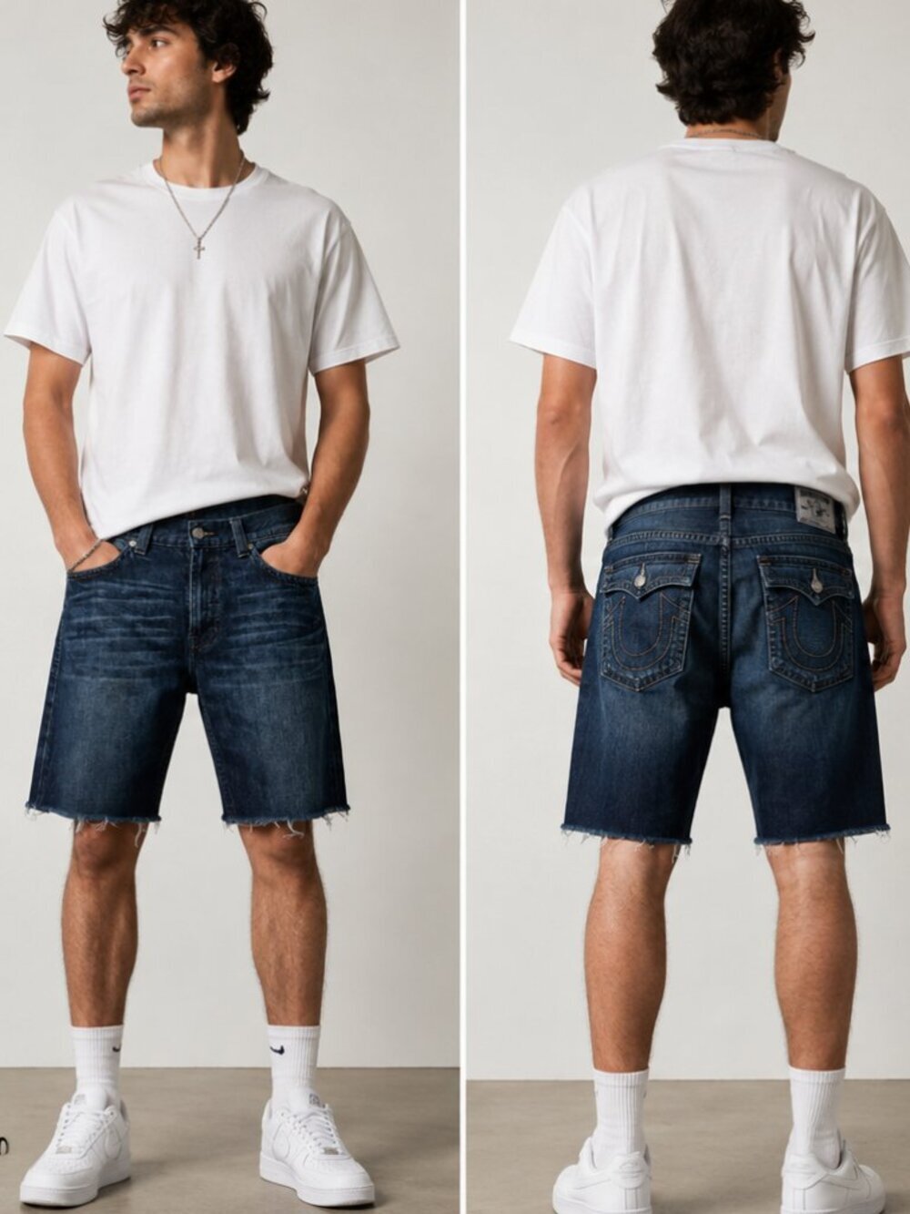 True Religion Men’s Straight Cutoff Denim Shorts Dark Wash Blue Size 40